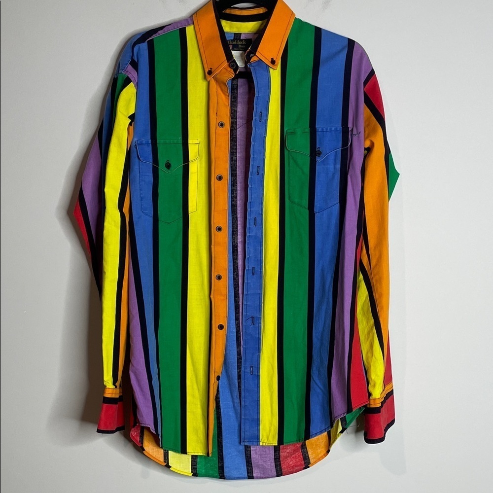 Vintage Ruddock Bros Men’s Western Brushpopper Bright Stripes Size 16 1/2